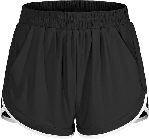 Women Elastic Waist Double Layer Casual Running Shorts with Side Pockets in Saudi Arabia