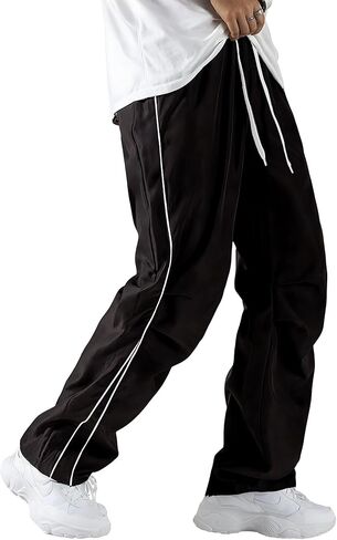 JMIERR Men's Fashion Baggy Pants Parachute Pants Casual Wide Leg Y2K Lightweight Joggers Deep Pockets Side Seam in Saudi Arabia