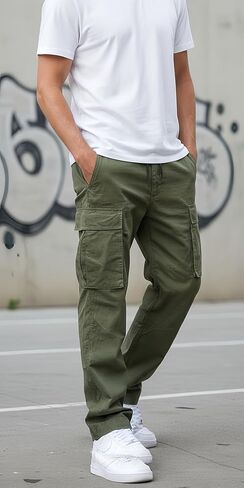 Mens Cargo Pants Casual Joggers Athletic Pants Cotton Loose Straight Sweatpants in Saudi Arabia