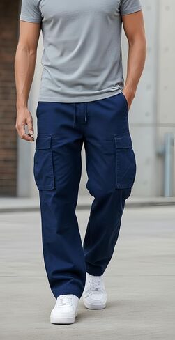 Mens Cargo Pants Casual Joggers Athletic Pants Cotton Loose Straight Sweatpants in Saudi Arabia