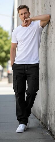 Mens Cargo Pants Casual Joggers Athletic Pants Cotton Loose Straight Sweatpants in Saudi Arabia