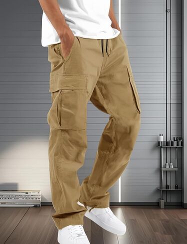 Mens Cargo Pants Casual Joggers Athletic Pants Cotton Loose Straight Sweatpants in Saudi Arabia