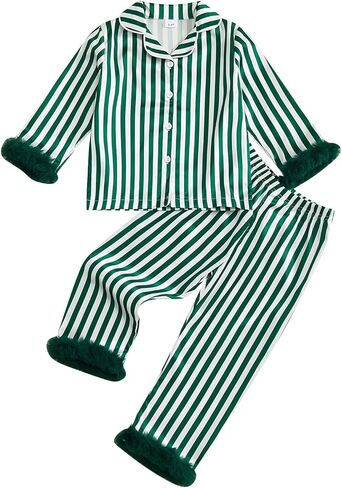 Toddler Girls Boys Fall Silk Pajamas Stripe Long Sleeve Button Shirts Tops And Pants 2 Pieces Kids Lounge Sleepwear in Saudi Arabia