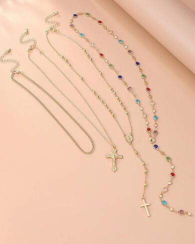 Long Gold Cross Necklaces for Women Colorful Crystal Gemstone Y Shaped Necklaces Layered Rhinestone Gold Cross Pendant Clavicle Neck-lace Wedding Party Prom Jewelry Accessories Gifts for Her in Saudi Arabia