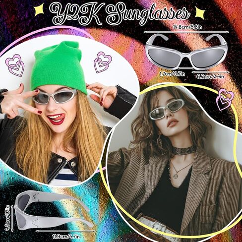 Kenning 15 Pcs Y2k Accessories Set, Y2k Sunglasses Gothic Layered Cross Pendant Necklace Cross Bracelets Goth Keychain Hip Hop Pants Chain Goth Hair Clips Silver Accessories Vintage Jewelry for Women in Saudi Arabia