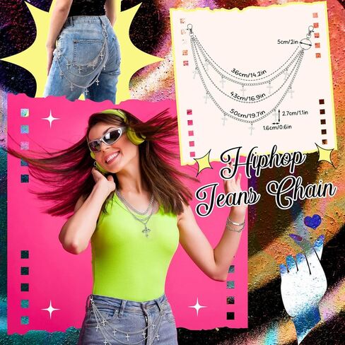 Kenning 15 Pcs Y2k Accessories Set, Y2k Sunglasses Gothic Layered Cross Pendant Necklace Cross Bracelets Goth Keychain Hip Hop Pants Chain Goth Hair Clips Silver Accessories Vintage Jewelry for Women in Saudi Arabia