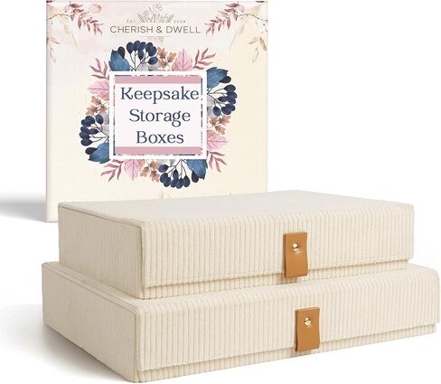 Haven Boxes, Decorative Keepsake Storage Boxes with Lids - Set of 2 Cozy Corduroy Boxes For Photos, Memory Box, Bookshelf Decor, Corduroy Lined, Photo Box, Keepsake Storage, Home Décor, Manage Clutter in Saudi Arabia