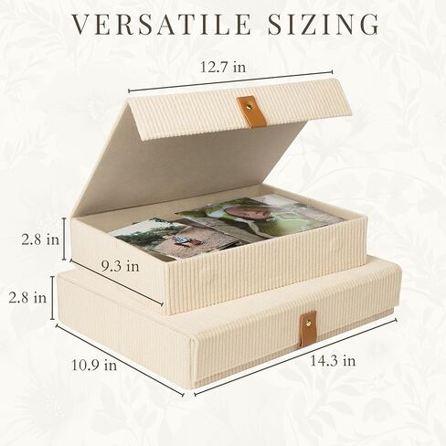 Haven Boxes, Decorative Keepsake Storage Boxes with Lids - Set of 2 Cozy Corduroy Boxes For Photos, Memory Box, Bookshelf Decor, Corduroy Lined, Photo Box, Keepsake Storage, Home Décor, Manage Clutter in Saudi Arabia