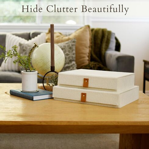 Haven Boxes, Decorative Keepsake Storage Boxes with Lids - Set of 2 Cozy Corduroy Boxes For Photos, Memory Box, Bookshelf Decor, Corduroy Lined, Photo Box, Keepsake Storage, Home Décor, Manage Clutter in Saudi Arabia