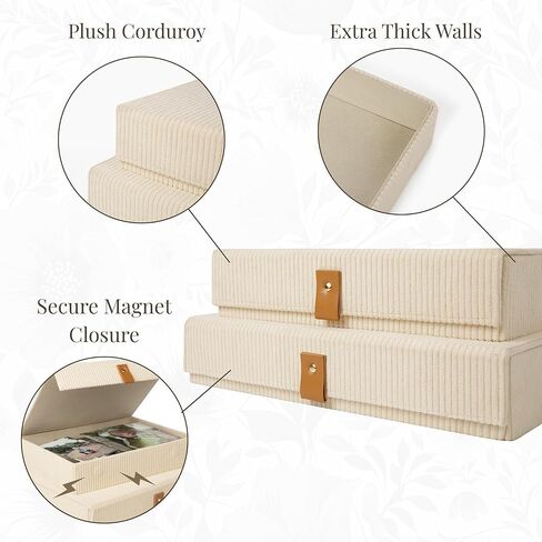 Haven Boxes, Decorative Keepsake Storage Boxes with Lids - Set of 2 Cozy Corduroy Boxes For Photos, Memory Box, Bookshelf Decor, Corduroy Lined, Photo Box, Keepsake Storage, Home Décor, Manage Clutter in Saudi Arabia