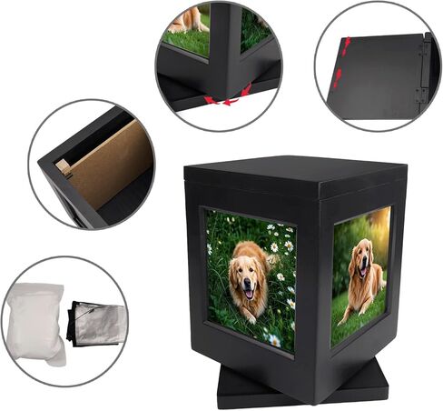 Personalized Pet Urn for Ashes, 360° Solid Wood Picture Frame Memorial Urn Dogs & Cats, Pet Cremation Urn with Claw Print Kit & Velvet Bag, Pet Loss Sympathy Gift for Dogs Cats, Keepsake Memory Frame in Saudi Arabia