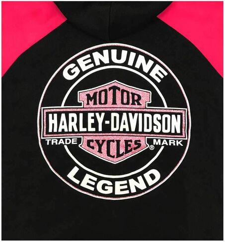 Harley-Davidson Big Girls' Glittery B&S Knit Zippered Hoodie, Black & Pink in Saudi Arabia