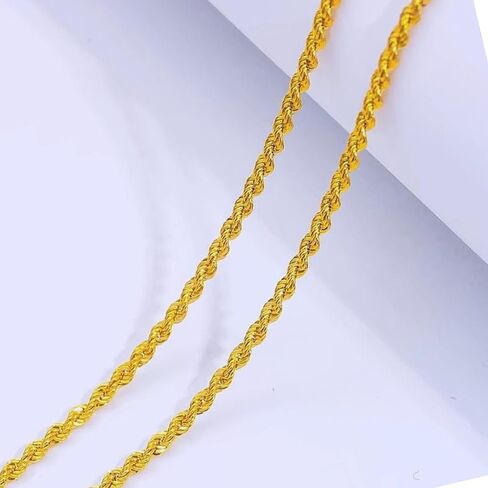 قلادة سلسلة حبل ملتوية من الذهب الأصفر الخالص عيار 14 قيراط، سلسلة كلاسيكية مقطوعة بالألماس، هدية 1.5 مم، 2 مم، 3.2 مم و4.2 مم للرجال والنساء (متوفرة بأطوال من 16 إلى 36 بوصة) (3.2 مم 22 بوصة) in Kuwait