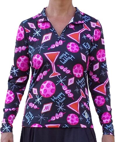 Pickleball Bella 1/4 Zip Long Sleeve Pullover Martini - Size Medium Black in Saudi Arabia