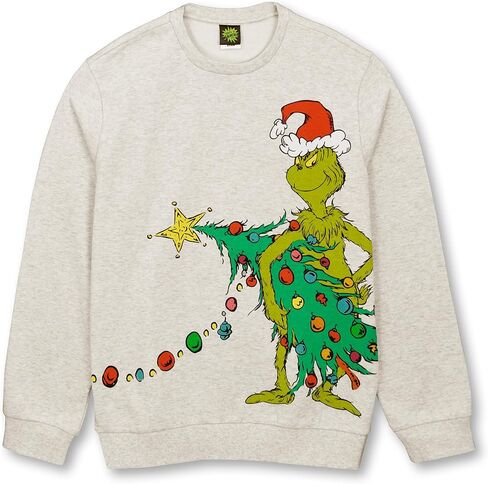 Mad Engine Men's The Grinch Christmas Tree Lights Sweatshirt - Beige - Small in Saudi Arabia