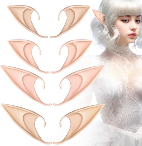 4 Pair Fairy Pixie Elf Ears Cosplay Elf Ear Soft Pointed Tips Anime Party Dress Up Costume Masquerade Accessories for Halloween Christmas Party (Nude & Brown) in Saudi Arabia