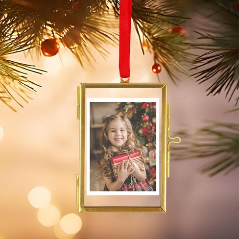 4PCS Glass Picture Frame Ornament, 2x3 Inch Brass Hanging Photo Frame Mini Vintage Double Glass Frame for Christmas Tree Home Wall(Gold) in Saudi Arabia
