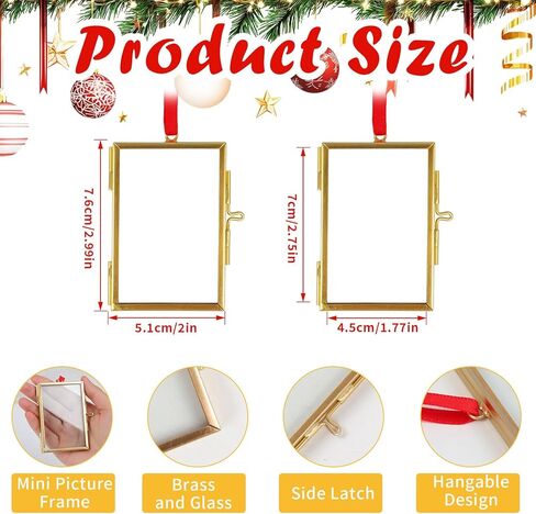 4PCS Glass Picture Frame Ornament, 2x3 Inch Brass Hanging Photo Frame Mini Vintage Double Glass Frame for Christmas Tree Home Wall(Gold) in Saudi Arabia