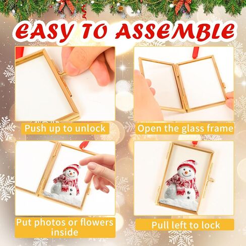 4PCS Glass Picture Frame Ornament, 2x3 Inch Brass Hanging Photo Frame Mini Vintage Double Glass Frame for Christmas Tree Home Wall(Gold) in Saudi Arabia