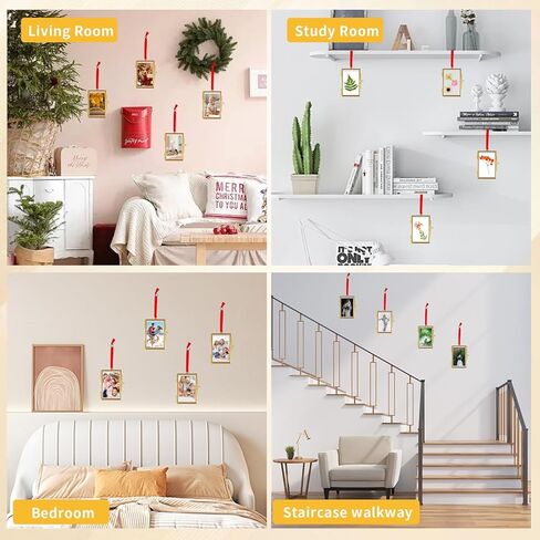 4PCS Glass Picture Frame Ornament, 2x3 Inch Brass Hanging Photo Frame Mini Vintage Double Glass Frame for Christmas Tree Home Wall(Gold) in Saudi Arabia