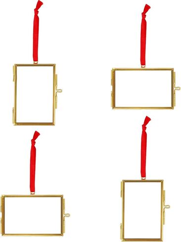 4PCS Glass Picture Frame Ornament, 2x3 Inch Brass Hanging Photo Frame Mini Vintage Double Glass Frame for Christmas Tree Home Wall(Gold) in Saudi Arabia