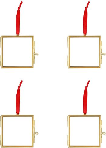 4PCS Glass Picture Frame Ornament, 2x3 Inch Brass Hanging Photo Frame Mini Vintage Double Glass Frame for Christmas Tree Home Wall(Gold) in Saudi Arabia