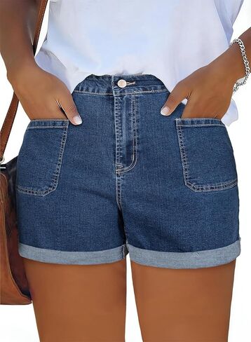 Eytino Women Plus Size Denim Shorts Trendy Stretch High Rise Rolled Hem Summer Casual Jean Shorts with Pockets(1X-5X) in Saudi Arabia