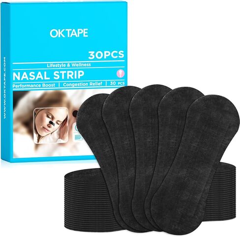 OK TAPE Nose Strips for Breathing and Snoring, 30Pcs Black, Nasal Strips for Snoring and Running, Performance Boost Snoring Solution, Help Relief Nasal Congestion and Reduce Snoring in Saudi Arabia