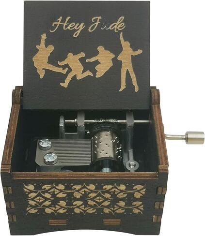 Hey and Jude Music Box Hand Crank Musical Box Laser Engraved Wood Musical Gifts for Fans (Hey and Jude, Hands Crank) in Saudi Arabia