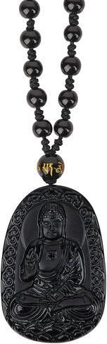Obsidian Guardian Buddha Amulet - Zodiac Feng Shui Necklace, symbolizing wisdom and wealth in Kuwait