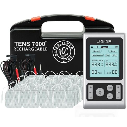 TENS 7000 Rechargeable TENS Unit Muscle Stimulator, Includes 16 TENS Unit Pads, Pain Relief Device, Clinical Strength TENS Machine for Effective Back Pain Relief, Nerve Pain Relief, Muscle Pain Relief in Kuwait