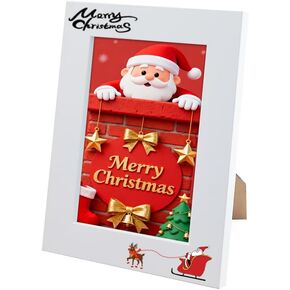 photo frame 1 piece, natural white wooden frame, border luminous effect pattern, suitable for desktop horizontal or vertical display (Merry Christmas White 5x7 inch) in Saudi Arabia