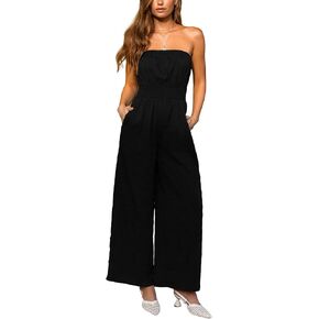 CUPSHE Womens Jumpsuit,Straight Neck Sleeveless Smocked Waist Wide Leg Outfit Casual Dressy for Summer Vacation Beach in Saudi Arabia