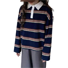 GORGLITTER Girl's Y2k Striped Rugby Shirt Oversized Long Sleeve Collared Polo Shirt Vintage Preppy Jersey Streetwear in Saudi Arabia