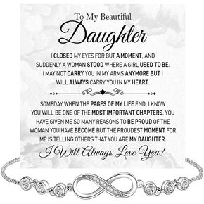 سوار على شكل قلب من To My Daughter Infinity Heart من الأم والأب، هدية سوار للأم والابنة مع بطاقة رسالة وصندوق، هدايا عيد الميلاد للابنة in Kuwait