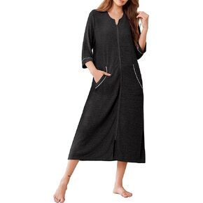 Ekouaer Zipper Robes for Women 3/4 Sleeve Bathrobe Lightweight House Coats for Women with Pockets Long Moo Moo Nightgown in Kuwait