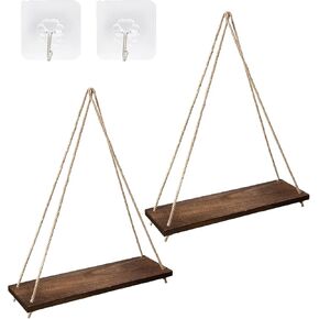 Wood Hanging Shelves for Wall, Wall Hanging Shelf, Window Plant shelves, Floating Wall Shelves for Living Room Bedroom Bathroom Kitchen (Dark brown), XGCN531 in Saudi Arabia