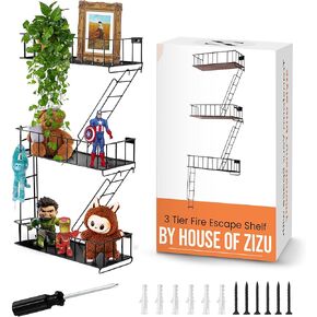 Fire Escape Shelf, 3 Tier Action Figure Shelf with Screws & Screwdriver, New York Metal Decorative and Unique Rustic Trinket Shelves for Home Décor, & Bedroom, Black in Saudi Arabia