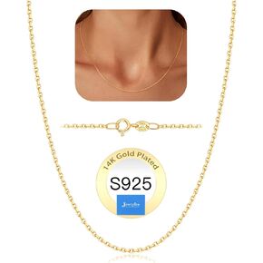 Jewlpire 925 سلسلة من الفضة الاسترليني للنساء، سلسلة مطلية بالذهب 14 قيراط للنساء 1.2 مم 1.3 مم سلاسل كابل، قلادات سلاسل نسائية رفيعة وأنيقة 16 18 20 22 24 26 بوصة in Kuwait