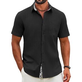 COOFANDY Men's Button Down Shirts Short Sleeve Casual Cotton Shirts Summer Beach Wedding Shirt with Pocket in Saudi Arabia