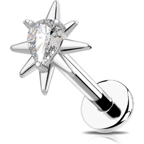 OUFER Gold Helix Piercing Jewelry 18G Star Shiny Drop Clear CZ Forward Helix الأقراط، G23 الصلبة التيتانيوم شقة الظهر دفع دبوس Labret الشفاه الغضروف محارة الزنمة ثقب المجوهرات للنساء الرجال in Kuwait