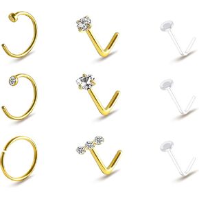 حلقات الأنف للنساء 14K مطلية بالذهب هيبوالرجينيك الجراحية الصلب الأنف الدائري الأطواق 20 جرام الأنف الدائري تشيكوسلوفاكيا الشفاه الدائري L على شكل ترصيع الأنف ثقب المجوهرات للنساء الرجال in Kuwait