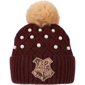 Harry Potter Hogwarts Crest & Pearl Appliques Maroon Cuff Beanie in Kuwait