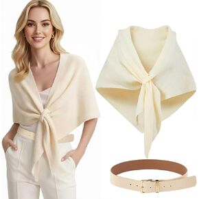 Hercicy 2 Pcs 2026 Shawl Wraps and Belt for Women, Knitted Cardigan Shoulder Top Sweater Shawl Scarf and Leather Belt Set in Saudi Arabia
