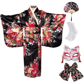Halloween Costumes for Girls Japanese Anime Kimono Geisha Robe Outfit with Accessories in Saudi Arabia
