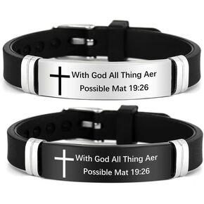 2Pcs Cross Bracelet with Bible Verse,Inspirational Quote Wristband Adjust Silicone Band Scripture Bracelets Faith Inspirational Baptism Gift Daily Reminder Jewelry for Men Women Couples in Saudi Arabia