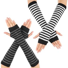 زوجان من تدفئة الذراع المخططة، قفازات تدفئة الذراع المحبوكة المخططة على الطراز القوطي البانك بدون أصابع، قفازات Harajuku Kawaii الدافئة القابلة للتمدد منسوجة للنساء والرجال في المكاتب والكتابة على الكمبيوتر in Kuwait