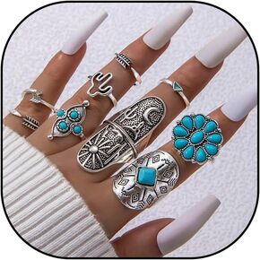Turquoise Stackable Rings Set Western Jewelry for Women Vintage Ring Set Boho Rings Knuckle Stuff Turquoise Western Jewelry for Women Birthday Christmas Gifts 2025 Stocking Stuffers Birthday Christmas Gifts 2025 Stocking Stuffers in Saudi Arabia