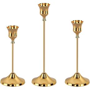 Candlestick Holders, 3Pcs Gold Taper Candle Stick Holder, Metal Vintage Decor Candle Holder Decor for Housewarming Gift Wedding Fireplace Mantel in Kuwait