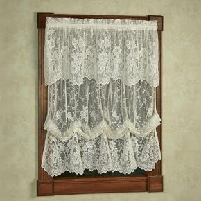 Luxury Sheer Polyester Enchanting Roses Lace Window Treatment | 2 Piece Set: Scallop Valance and Balloon Shade | Classic Flower | Ivory | Rod Pocket | Machine washable | Light Filtering in Kuwait